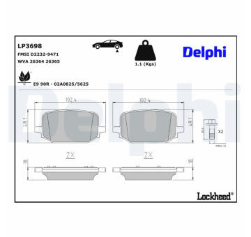 Sada brzdových destiček, kotoučová brzda DELPHI LP3698