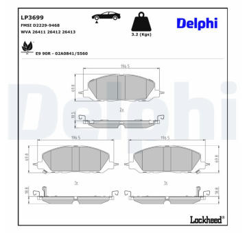 Sada brzdových destiček, kotoučová brzda DELPHI LP3699