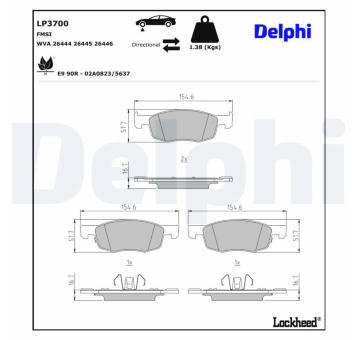 Sada brzdových destiček, kotoučová brzda DELPHI LP3700