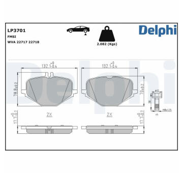 Sada brzdových destiček, kotoučová brzda DELPHI LP3701