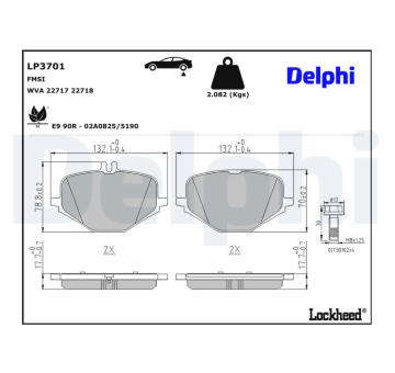 Sada brzdových destiček, kotoučová brzda DELPHI LP3701