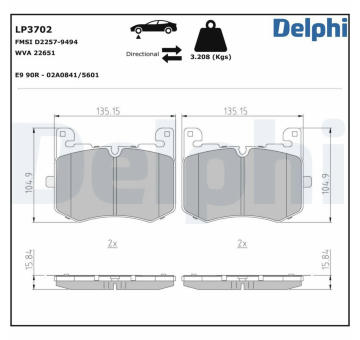 Sada brzdových destiček, kotoučová brzda DELPHI LP3702