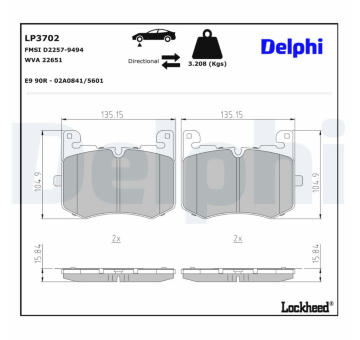 Sada brzdových platničiek kotúčovej brzdy DELPHI LP3702