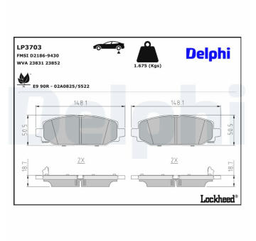 Sada brzdových destiček, kotoučová brzda DELPHI LP3703