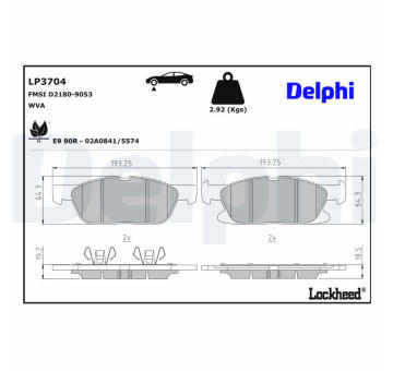 Sada brzdových destiček, kotoučová brzda DELPHI LP3704