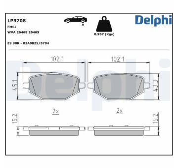 Sada brzdových destiček, kotoučová brzda DELPHI LP3708