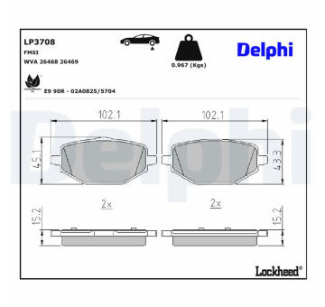 Sada brzdových destiček, kotoučová brzda DELPHI LP3708