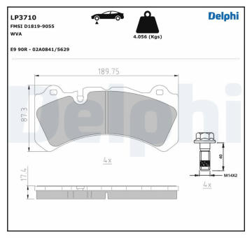 Sada brzdových destiček, kotoučová brzda DELPHI LP3710