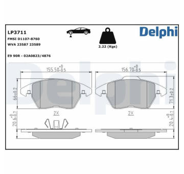 Sada brzdových destiček, kotoučová brzda DELPHI LP3711