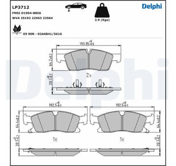Sada brzdových destiček, kotoučová brzda DELPHI LP3712
