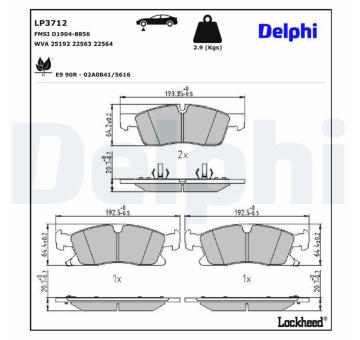 Sada brzdových destiček, kotoučová brzda DELPHI LP3712