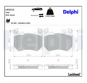 Sada brzdových destiček, kotoučová brzda DELPHI LP3713