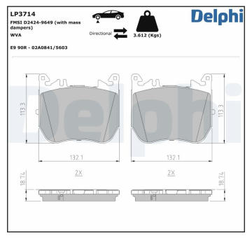 Sada brzdových destiček, kotoučová brzda DELPHI LP3714