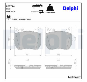 Sada brzdových destiček, kotoučová brzda DELPHI LP3714