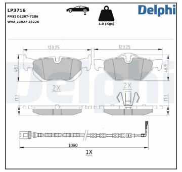 Sada brzdových destiček, kotoučová brzda DELPHI LP3716