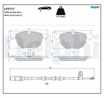 Sada brzdových destiček, kotoučová brzda DELPHI LP3717