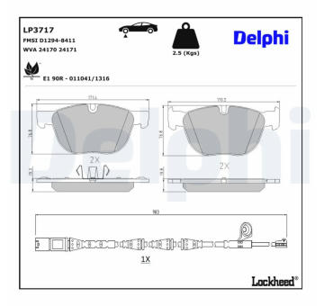 Sada brzdových destiček, kotoučová brzda DELPHI LP3717