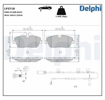 Sada brzdových destiček, kotoučová brzda DELPHI LP3718