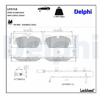 Sada brzdových destiček, kotoučová brzda DELPHI LP3718