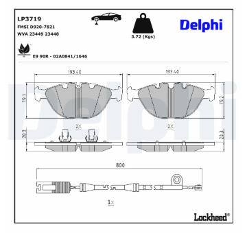 Sada brzdových destiček, kotoučová brzda DELPHI LP3719