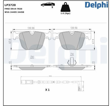 Sada brzdových destiček, kotoučová brzda DELPHI LP3720