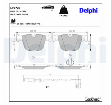 Sada brzdových destiček, kotoučová brzda DELPHI LP3720