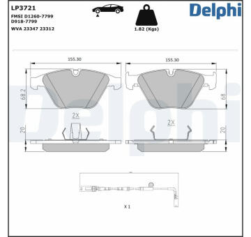 Sada brzdových destiček, kotoučová brzda DELPHI LP3721