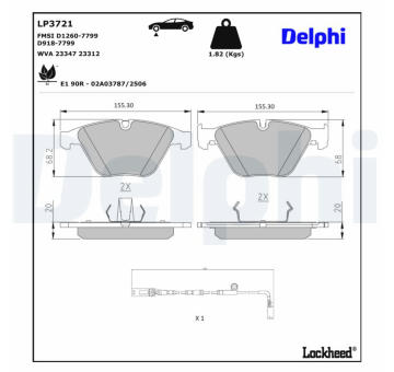 Sada brzdových destiček, kotoučová brzda DELPHI LP3721