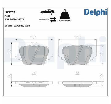 Sada brzdových destiček, kotoučová brzda DELPHI LP3722