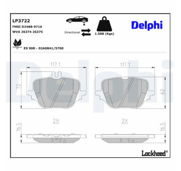 Sada brzdových destiček, kotoučová brzda DELPHI LP3722