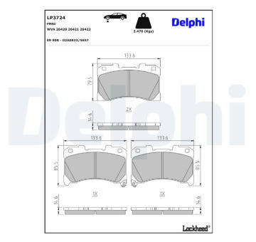 Sada brzdových destiček, kotoučová brzda DELPHI LP3724
