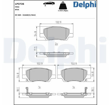 Sada brzdových destiček, kotoučová brzda DELPHI LP3726