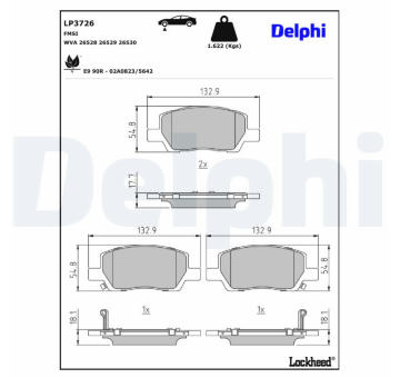 Sada brzdových destiček, kotoučová brzda DELPHI LP3726