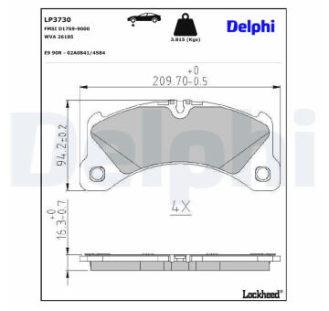 Sada brzdových destiček, kotoučová brzda DELPHI LP3730