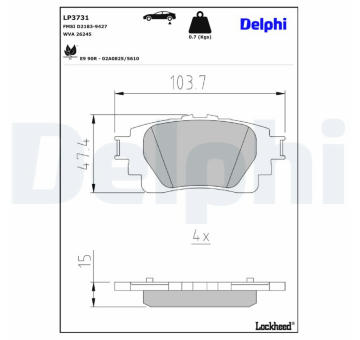 Sada brzdových destiček, kotoučová brzda DELPHI LP3731