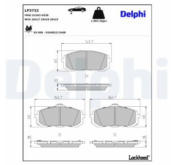 Sada brzdových destiček, kotoučová brzda DELPHI LP3732