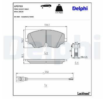 Sada brzdových destiček, kotoučová brzda DELPHI LP3733