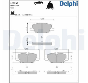 Sada brzdových destiček, kotoučová brzda DELPHI LP3736