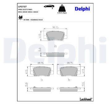 Sada brzdových destiček, kotoučová brzda DELPHI LP3737