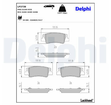 Sada brzdových platničiek kotúčovej brzdy DELPHI LP3738
