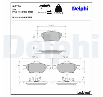 Sada brzdových platničiek kotúčovej brzdy DELPHI LP3739