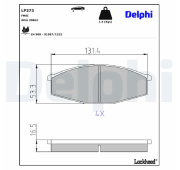 Sada brzdových destiček, kotoučová brzda DELPHI LP373