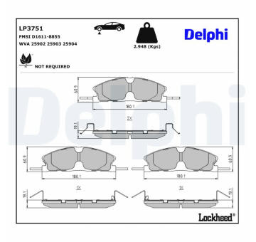 Sada brzdových destiček, kotoučová brzda DELPHI LP3751