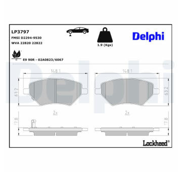 Sada brzdových destiček, parkovací brzda DELPHI LP3797
