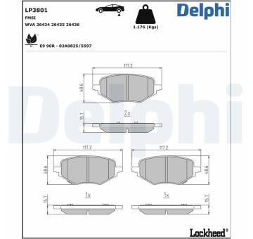 Sada brzdových destiček, kotoučová brzda DELPHI LP3801