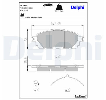 Sada brzdových destiček, parkovací brzda DELPHI LP3815