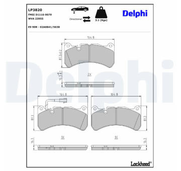 Sada brzdových destiček, kotoučová brzda DELPHI LP3820