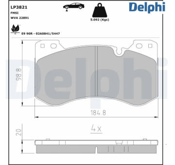 Sada brzdových destiček, kotoučová brzda DELPHI LP3821