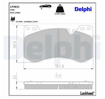 Sada brzdových destiček, kotoučová brzda DELPHI LP3821