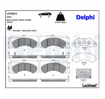 Sada brzdových destiček, parkovací brzda DELPHI LP3822